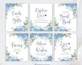 Blue Hydrangea Wedding Table Sign Set: Cards, Gifts, Guest Book (Digital Download) SINI