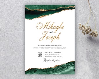 VERDA Emerald Green & Gold themed Printable Wedding Invitation, editable instant download, digital download, template