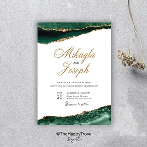 VERDA Emerald Green & Gold themed druckbare Hochzeitseinladung, bearbeitbarer sofortiger Download, digitaler Download, Vorlage