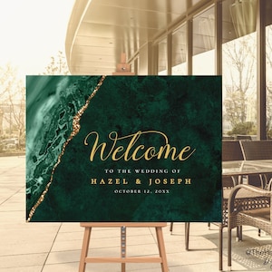 VERDA Emerald Green & Gold Welcome Sign, poster editable digital instant download,  template A1 A2 36x24" 24"x18"