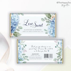 SINI Blue Hydrangea Chocolate Bar Wrapper, Aldi 40g, Hershey 1.55oz, editable digital download, template, wedding favour, bridal shower