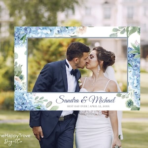 SINI Blue Hydrangea Photo Prop Frame, Light Blue, Photo Booth Frame, editable digital instant download, 36 x 24", wedding, bridal shower
