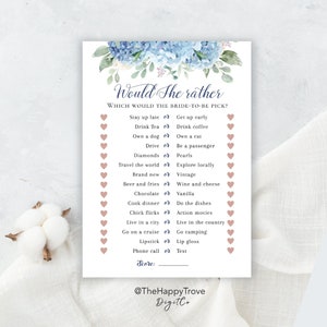 SINI Blue Hydrangea Would She Rather, Bridal Shower Game, editable, instant download, digital download, template, electronic