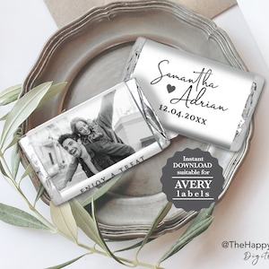 ALBA Minimalist themed Mini Chocolate Bar Wrapper, digital, template, wedding favour, bridal shower