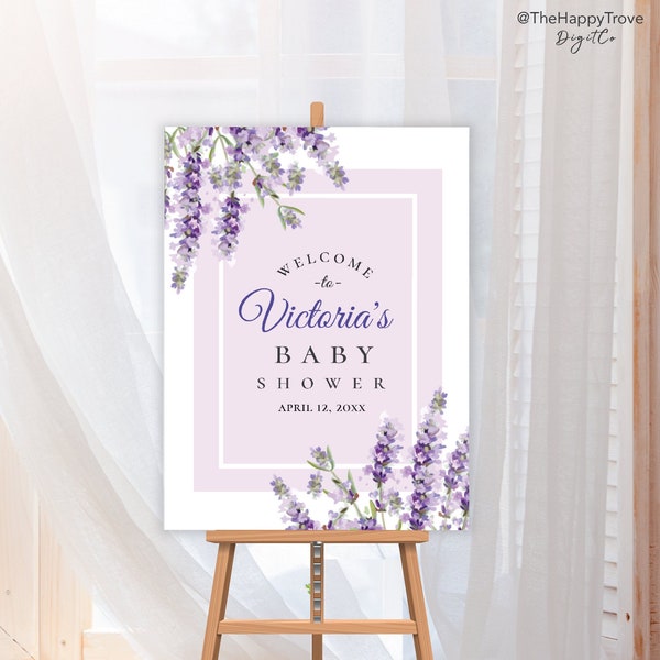 Lavender Baby Shower Poster, editable digital instant download,  template A1 A2 24"x36" 18"x24", wedding, baby shower PU1 PU2