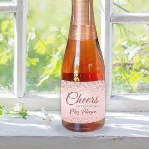 Rose Gold Glitter Mini Champagne Label: Bridal Shower Favor (Digital Download) ROSA
