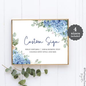 Blue Hydrangea Custom Sign Template: Editable Wedding, Bridal Shower (Digital Download) SINI