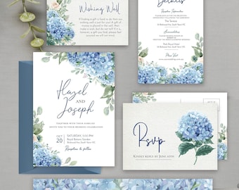 SINI Blue Hydrangea Printable Wedding Invitation Set, editable instant download, digital download, template