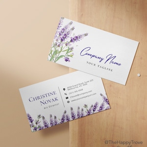 Cartões de visita com tema lavanda, download digital instantâneo editável, modelo de cartão 3,5 x 2" PU1