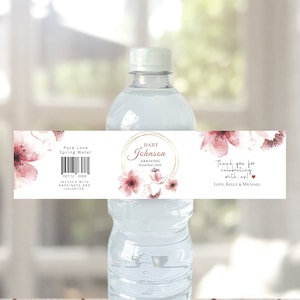 Cherry Blossom themed Baby Shower water bottle label, editable digital instant download, template CB CB2