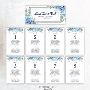 Modelo de mapa de assentos para casamento com hortênsia azul (download digital) SINI