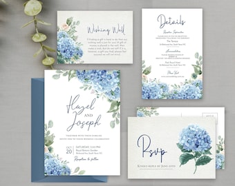 SINI Blue Hydrangea Printable Wedding Invitation Set, editable instant download, digital download, template