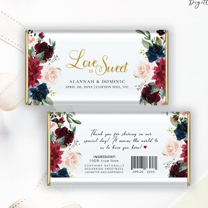 Confezione regalo per barretta di cioccolato con motivo floreale bordeaux (download digitale) R1