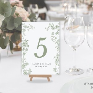 GWEN Sage Green French Garden Table Number Sign Sage Green Chinoiserie Table Number French Toile Bridgeton Table Number Template