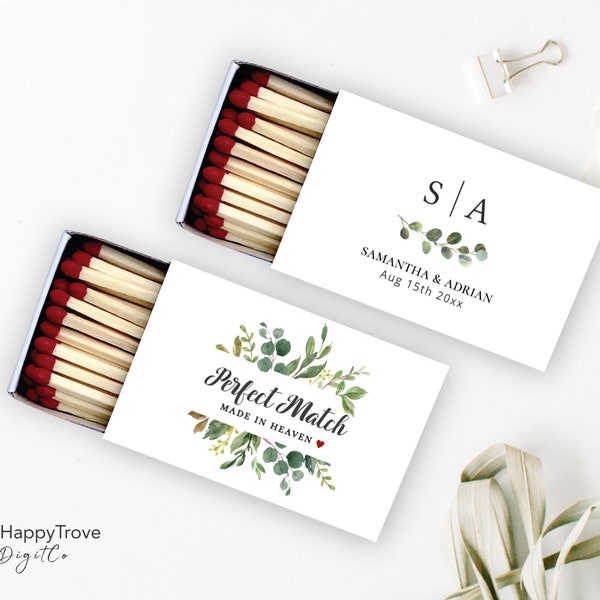 Greenery Matchbox Label, the perfect match, wedding favour label, digital download, bridal shower G1 G4