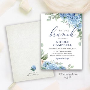 SINI Blue Hydrangea Bridal Shower Invitation, dusty blue, editable instant download, digital download, template, electronic invite image 1