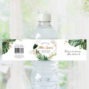 Tropical & Gold water bottle label, editable digital instant download, template, wedding, bridal shower TG1