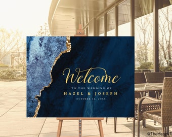 NOVA Navy Blue and Gold Welcome Sign, poster editable digital instant download,  template A1 A2 36x24" 24"x18"