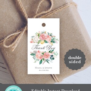 Blush Double Sided Thank You Tags, 2" x 3.5",  editable instant download, digital download, template, wedding, bridal shower, B1