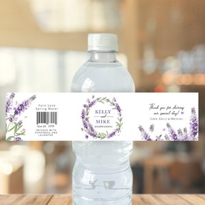 Lavender water bottle label, bridal shower, lilac, purple, editable digital instant download, template, wedding, bridal shower PU1