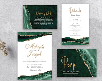 VERDA Emerald Green & Gold Printable Wedding Invitation Set, téléchargement instantané modifiable, téléchargement numérique, modèle