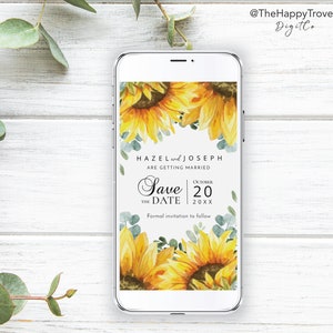 Sunflower Save the Date Evite, Smartphone Electronic Invitation,  Digital Template, instant download, digital download, template SU1