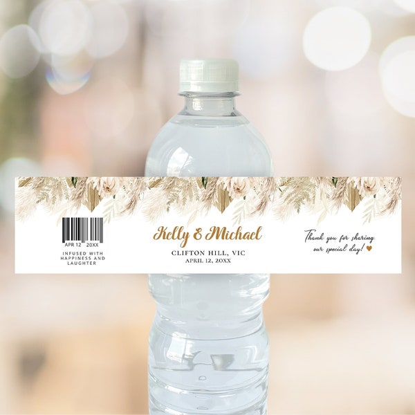 AURORA Boho Water Bottle Label, editable digital instant download, template