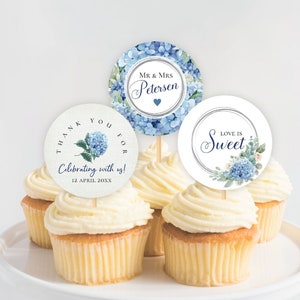 SINI Blue Hydrangea 2" cupcake topper, descarga instantánea editable, descarga digital, plantilla