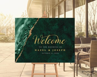 VERDA Emerald Green & Gold Welcome Sign, poster editable digital instant download,  template A1 A2 36x24" 24"x18"