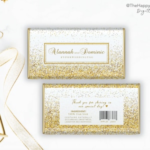 Envoltorio de barra de chocolate con temática Gold Glitter, Aldi 40g, Hershey 1.55oz, descarga digital editable, plantilla, despedida de soltera, gracias GL1