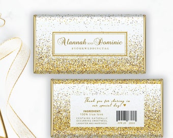 Gold Glitter Chocolate Bar Wrapper: Bridal Shower Favor (Digital Download) GL1