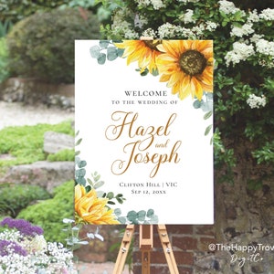 Sunflower themed Welcome Sign, poster editable digital instant download,  template A1 A2 24"x36" 18"x24" SU1