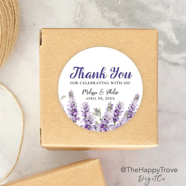 Lavender themed thank you round Sticker, square tag, digital download, template, wedding favour, bridal shower, PU1
