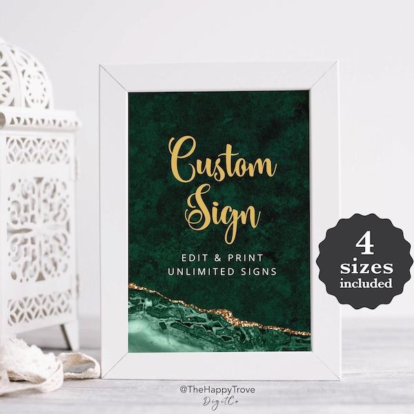 VERDA Emerald Green & Gold Custom Signs, editable digital instant download,  template 8x10 5x7 portrait and landscape, wedding