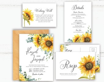 Sunflower themed Printable Wedding Invitation Set, editable instant download, digital download, template SU1