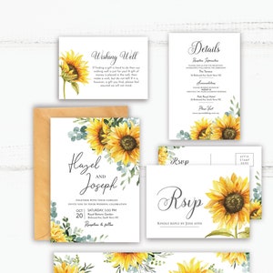 Sunflower themed Printable Wedding Invitation Set, editable instant download, digital download, template SU1