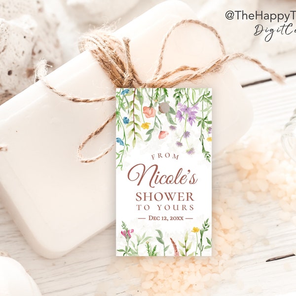 MARLEE Wild Flower From My Shower to Yours Tags, 1.5" x 2.5", 2" x 3.5",  Bridal shower favour, editable, digital download, template, tag