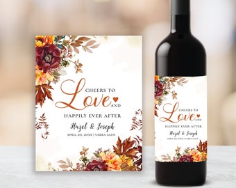 AMBER Fall in Love Wine label,  wedding, bridal shower, editable instant download, digital download, template