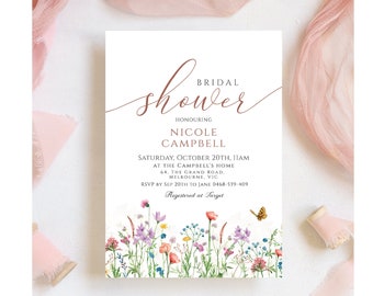 MARLEE Wild Flower Meadow Bridal Shower Invitation, hens party, editable instant download, digital download, template, electronic invite