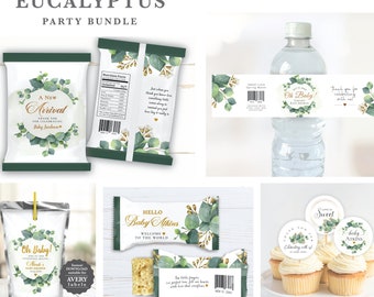 Eucalyptus baby shower party bundle, editable digital instant download, template G3