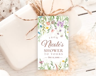 MARLEE Wild Flower From My Shower to Yours Tags, 1.5" x 2.5", 2" x 3.5",  Bridal shower favour, editable, digital download, template, tag