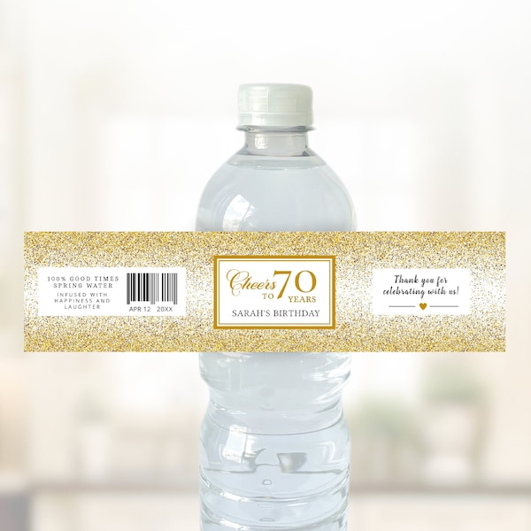 Gold Glitter water bottle label, editable digital instant download, template GL1