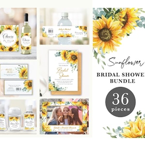 Sunflower Bridal Shower Big Bundle, yellow, greenery, Bridal Shower Invite, Poster, Table Sign, bridal shower favor, tag, template SU1 SU2