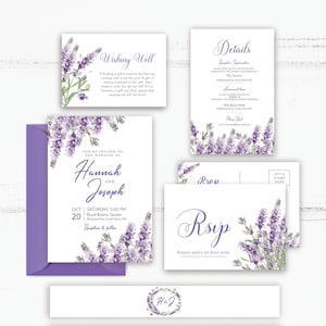 Conjunto de invitación de boda imprimible de lavanda, descarga instantánea editable, descarga digital, plantilla PU1