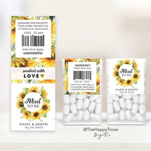 Sunflower Mint To Be Tic Tac Label, wedding favor, bridal shower favor, printable digital instant download, template