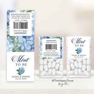 SINI Blue Hydrangea Mint To Be Tic Tac Label, gunst, huwelijksgunst, vrijgezellenfeest gunst, bewerkbare digitale instant download, sjabloon