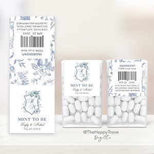 VICTORIA Regency Blau French Garden Mint To Be Tic Tac Label Dusty Blue Chinoiserie Tic Tac French Toile Bridgeton Hochzeitsbevorzugungsvorlage
