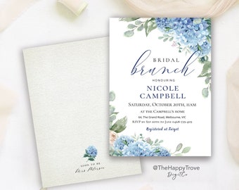 SINI Blue Hydrangea Bridal Shower Invitation, dusty blue, editable instant download, digital download, template, electronic invite