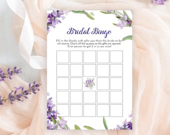 Lavender Bridal Shower Game, Bridal Bingo, lilac, purple, editable download, digital, template,  PU1