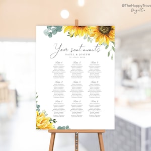 Sunflower Seating Chart Sign, poster editable digital instant download,  template A1 A2 24"x36" 18"x24" SU1